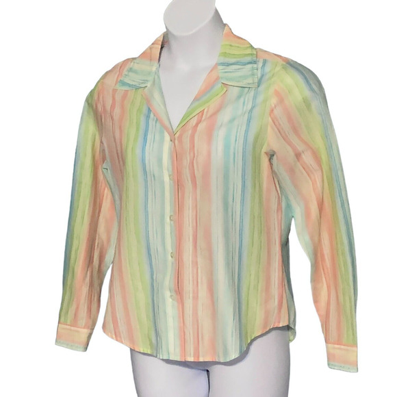 Vintage Coldwater Creek Medium Long Sleeve Shirt Button Up Top Pastel Cottage - Picture 1 of 9
